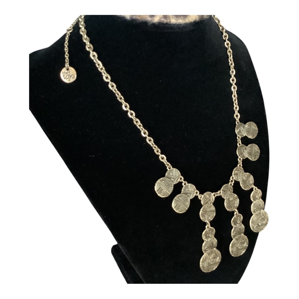 The Sak Gold Tone Black Weave Pattern Aztec Style Coin Drop Statement Necklace - Picture 6 of 10